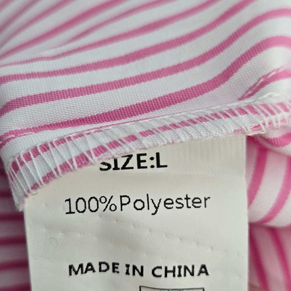Pink White Striped Button Down Tunic Shirt Smocked Cuffs Relaxed Fit Top XL - Picture 9 of 9